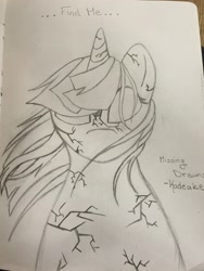 Size: 2448x3264 | Tagged: safe, artist:onyxpenstroke, derpibooru import, twilight sparkle, monochrome, pencil drawing, rough sketch, simple background, solo, traditional art