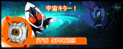 Size: 500x200 | Tagged: safe, nightmare moon, kamen rider, kamen rider fourze, portal (valve), space