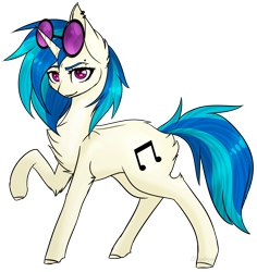 Size: 1368x1452 | Tagged: safe, artist:chaostrical, artist:midnightedecho, dj pon-3, vinyl scratch, pony, unicorn, collaboration, chest fluff, ear fluff, female, leg fluff, mare, raised hoof, simple background, solo, sunglasses, transparent background