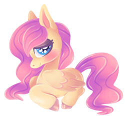 Size: 1280x1280 | Tagged: safe, artist:sparkledogdraws, fluttershy, pegasus, pony, blushing, colored hooves, cute, female, folded wings, heart eyes, lidded eyes, mare, profile, prone, shyabetes, simple background, smiling, solo, unshorn fetlocks, white background, wingding eyes, wings