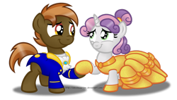 Size: 1280x726 | Tagged: safe, artist:aleximusprime, button mash, sweetie belle, beauty and the beast, dancing, female, male, shipping, simple background, straight, sweetiemash, transparent background