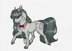 Size: 1024x734 | Tagged: safe, artist:biakela, octavia melody, earth pony, pony, bowtie, cloven hooves, cutie mark, female, hoers, mare, marker drawing, realistic anatomy, realistic horse legs, simple background, smiling, solo, traditional art, white background