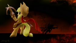 Size: 1680x945 | Tagged: safe, artist:jeremywithlove, applejack, earth pony, pony, cape, clothes, crossbow, demon hunter, diablo, diablo 3, female, mare, pouch, solo