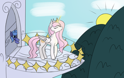 Size: 1900x1200 | Tagged: safe, artist:ngnir, princess celestia, princess luna, alicorn, pony, atg 2020, cewestia, duo, female, filly, newbie artist training grounds, pink-mane celestia, raising the sun, sun, woona, younger