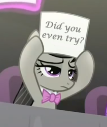 Size: 282x334 | Tagged: safe, edit, edited screencap, screencap, octavia melody, earth pony, pony, bloom and gloom, cropped, octavia is not amused, reaction image, sign, solo, unamused