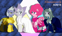 Size: 4096x2373 | Tagged: safe, artist:cinnamon-swirls, limestone pie, marble pie, maud pie, pinkie pie, earth pony, pony, blue diamond (steven universe), pie sisters, pink diamond (steven universe), siblings, sisters, steven universe, white diamond (steven universe), yellow diamond (steven universe)