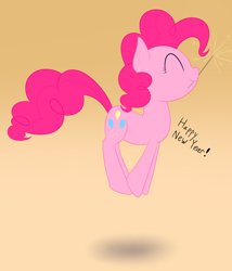 Size: 2336x2733 | Tagged: safe, alternate version, artist:nitei, pinkie pie, earth pony, pony, eyes closed, high res, mouth hold, new year, pronking, simple background, smiling, solo, sparkler (firework)