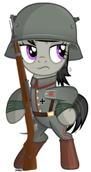 Size: 2180x4140 | Tagged: safe, artist:a4r91n, octavia melody, earth pony, pony, annoyed, bandage, bipedal, boots, gewehr 98, gun, helmet, iron cross, kriegtavia, looking away, messy mane, military uniform, rifle, shoes, simple background, solo, stahlhelm, transparent background, vector, weapon, world war i