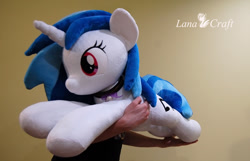 Size: 1600x1033 | Tagged: safe, artist:lanacraft, dj pon-3, vinyl scratch, beanie (plushie), irl, life size, photo, plushie, wrong eye color