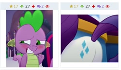 Size: 728x423 | Tagged: safe, derpibooru import, edit, edited screencap, screencap, rarity, spike, dragon, pony, unicorn, my little pony: the movie, comic, derpibooru, female, forced juxtaposition, juxtaposition, juxtaposition win, male, meme, meta, plot, screencap comic, shipping, sparity, straight