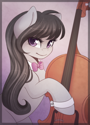 Size: 910x1260 | Tagged: safe, artist:spittfireart, octavia melody, earth pony, pony, bowtie, cello, cuffs (clothes), cute, looking at you, musical instrument, solo, tavibetes