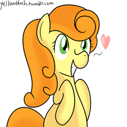 Size: 500x500 | Tagged: safe, artist:chir-miru, carrot top, golden harvest, earth pony, pony, bipedal, female, heart, mare, simple background, smiling, solo, white background