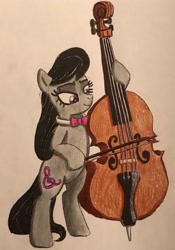 Size: 2064x2943 | Tagged: safe, artist:bozzerkazooers, octavia melody, earth pony, pony, bow (instrument), cello, cello bow, female, mare, musical instrument, solo, traditional art