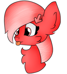 Size: 279x308 | Tagged: safe, artist:xoxsakurablossomxox, oc, oc:downvote, pony, :p, bust, chest fluff, cute, derpibooru, derpibooru ponified, meta, ponified, silly, simple background, solo, tongue out, transparent background