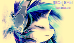 Size: 2500x1461 | Tagged: safe, artist:axauraroar, artist:lo-23, dj pon-3, vinyl scratch, pony, unicorn, album cover, headphones, solo