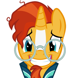 Size: 500x500 | Tagged: safe, artist:the smiling pony, sunburst, pony, unicorn, .svg available, derpibooru, derpibooru badge, embarrassed, grin, meta, simple background, smiling, solo, svg, transparent background, vector