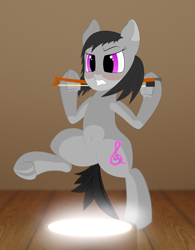 Size: 1461x1876 | Tagged: safe, artist:santiblocks, octavia melody, earth pony, pony, octavia is not amused, solo, standing, standing on one leg, unamused, underhoof