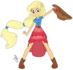 Size: 2048x1960 | Tagged: safe, artist:ilaria122, applejack, better together, equestria girls, forgotten friendship, alternate hairstyle, ankle boots, clothes, cowboy hat, dress, female, freckles, hat, ponied up, simple background, solo, stetson, transparent background