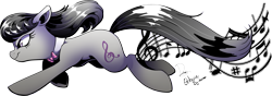 Size: 3193x1123 | Tagged: safe, alternate version, artist:dormin-dim, octavia melody, earth pony, pony, bowtie, female, mare, music notes, running, simple background, solo, transparent background