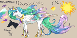 Size: 1485x745 | Tagged: safe, artist:ashurikrbg, princess celestia, alicorn, pony, reference sheet, solo