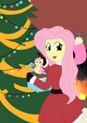 Size: 2480x3508 | Tagged: safe, artist:ask-sonatadusk, fluttershy, equestria girls, christmas, christmas tree, holiday, solo, tree, x-mas