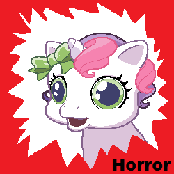 Size: 250x250 | Tagged: safe, sweetie belle (g3), g3.5, newborn cuties, derpibooru, horror, meta, op is a cuck, spoilered image joke