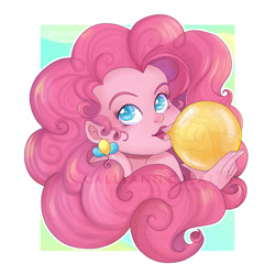 Size: 800x800 | Tagged: safe, artist:callyanncreates, pinkie pie, equestria girls, balloon, blowing up balloons, bust, ear piercing, earring, female, inflating, jewelry, looking at you, piercing, solo