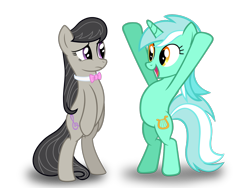 Size: 2048x1536 | Tagged: safe, artist:therealsilvershit, lyra heartstrings, octavia melody, earth pony, pony, unicorn, bipedal, confused, crack shipping, cute, female, lesbian, lyrabetes, octyra, shipping, simple background, tavibetes, transparent background, vector