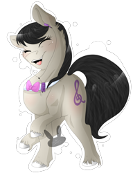 Size: 2694x3507 | Tagged: safe, artist:siena1923, octavia melody, earth pony, pony, blushing, cutie mark, eyes closed, female, happy, headphones, mare, mp3 player, music, open mouth, simple background, solo, transparent background, walking, watermark