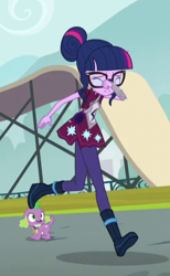 Size: 324x525 | Tagged: safe, derpibooru import, screencap, sci-twi, spike, spike the regular dog, twilight sparkle, dog, equestria girls, friendship games, cropped, crying