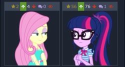 Size: 640x343 | Tagged: safe, artist:thebarsection, screencap, fluttershy, sci-twi, twilight sparkle, better together, equestria girls, derpibooru, juxtaposition, juxtaposition win, meme, meta