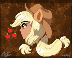 Size: 3001x2420 | Tagged: safe, artist:aloubell, applejack, human, bust, eared humanization, humanized, ponytail, portrait