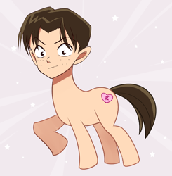 Size: 1000x1020 | Tagged: safe, artist:blueberry-san, earth pony, pony, detective conan, human head, male, ponified, raised hoof, simple background, smiling, solo, stallion, wat, white background