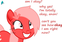 Size: 2610x1789 | Tagged: safe, artist:arifproject, oc, oc only, oc:downvote, pony, blatant lies, derpibooru, derpibooru ponified, eye twitch, grin, meta, ponified, simple background, smiling, solo, text, transparent background, twitch, vector, wide eyes