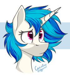 Size: 1838x2065 | Tagged: dead source, safe, artist:tortya, dj pon-3, vinyl scratch, pony, unicorn, alternate hairstyle, bust, female, mare, portrait, solo