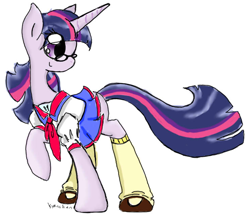 Size: 740x644 | Tagged: safe, artist:kyanchan, derpibooru import, twilight sparkle, clothes, glasses, schoolgirl, solo