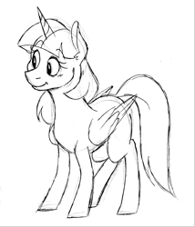 Size: 1163x1356 | Tagged: safe, artist:strangiesleepy, derpibooru import, twilight sparkle, twilight sparkle (alicorn), alicorn, pony, grayscale, monochrome, simple background, solo