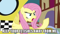 Size: 1280x720 | Tagged: safe, edit, edited screencap, screencap, fluttershy, pegasus, pony, putting your hoof down, angry, caption, exploitable meme, frown, image macro, impact font, meme, raised hoof, reaction image, shitposting, solo, taxi, text