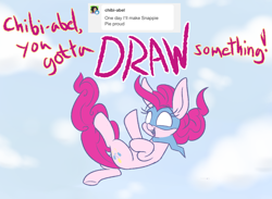 Size: 1280x939 | Tagged: safe, artist:heir-of-rick, pinkie pie, earth pony, pony, chalkzone, crossover, falling, female, mare, mask, smiling, snaponka, snappy pie, solo