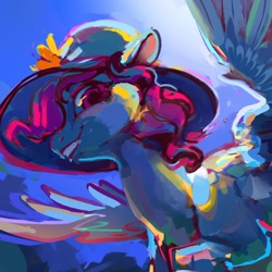 Size: 1312x1311 | Tagged: safe, artist:alumx, princess celestia, alicorn, pony, female, flying, hat, mare, smiling, solo