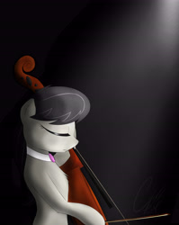 Size: 4841x6081 | Tagged: safe, artist:theravencriss, octavia melody, earth pony, pony, absurd resolution, bipedal, bow (instrument), cello, eyes closed, musical instrument, solo