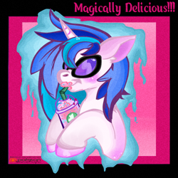 Size: 1280x1280 | Tagged: safe, artist:krazykari, dj pon-3, vinyl scratch, pony, unicorn, cup, solo, unicorn frappuccino