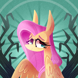 Size: 900x901 | Tagged: safe, artist:motger-mor, fluttershy, pegasus, pony, bust, female, lidded eyes, lightly watermarked, lineless, looking at you, mare, portrait, smiling, solo, watermark