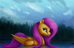 Size: 3045x1970 | Tagged: safe, artist:allforyouart, fluttershy, duck pony, pegasus, pony, female, mare, solo, swimming