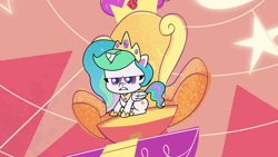 Size: 1920x1080 | Tagged: safe, screencap, princess celestia, alicorn, pony, my little pony: pony life, princess probz, spoiler:pony life s01e01, celestia is not amused, solo, unamused