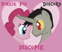 Size: 1506x1266 | Tagged: safe, discord, pinkie pie, earth pony, pony, couple, discopie, female, heart, hearts and hooves day, husband and wife, love, male, pony discord, shipping, straight