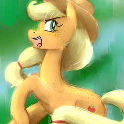 Size: 1000x1000 | Tagged: safe, artist:ryuredwings, applejack, earth pony, pony, rearing, smiling, solo, yeehaw