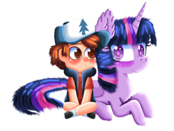 Size: 2000x1500 | Tagged: safe, artist:polishcrossoverfan, derpibooru import, twilight sparkle, twilight sparkle (alicorn), alicorn, pony, crossover, diplight, dipper pines, gravity falls