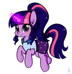 Size: 800x820 | Tagged: safe, artist:haden-2375, sci-twi, twilight sparkle, equestria girls, clothes, cute, equestria girls ponified, glowing horn, hnnng, ponified, ponytail, simple background, smiling, solo, twiabetes, white background, wingless