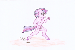 Size: 2400x1600 | Tagged: safe, artist:jezendar, derpibooru import, twilight sparkle, anthro, unguligrade anthro, newbie artist training grounds, running, solo, traditional art